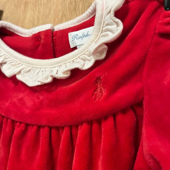 Vintage Ralph Lauren Footie Pajamas Red Velour Collar Size 9 months RL Christmas - Picture 4 of 16